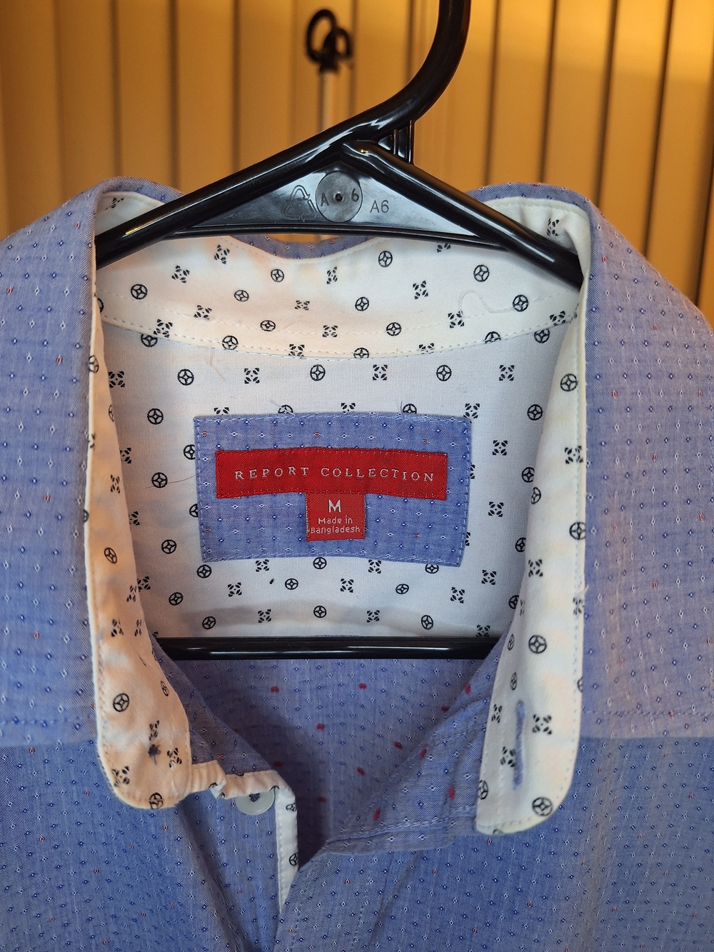 Report Collection Light Blue Men's Shirt with Printed White Inner Collar